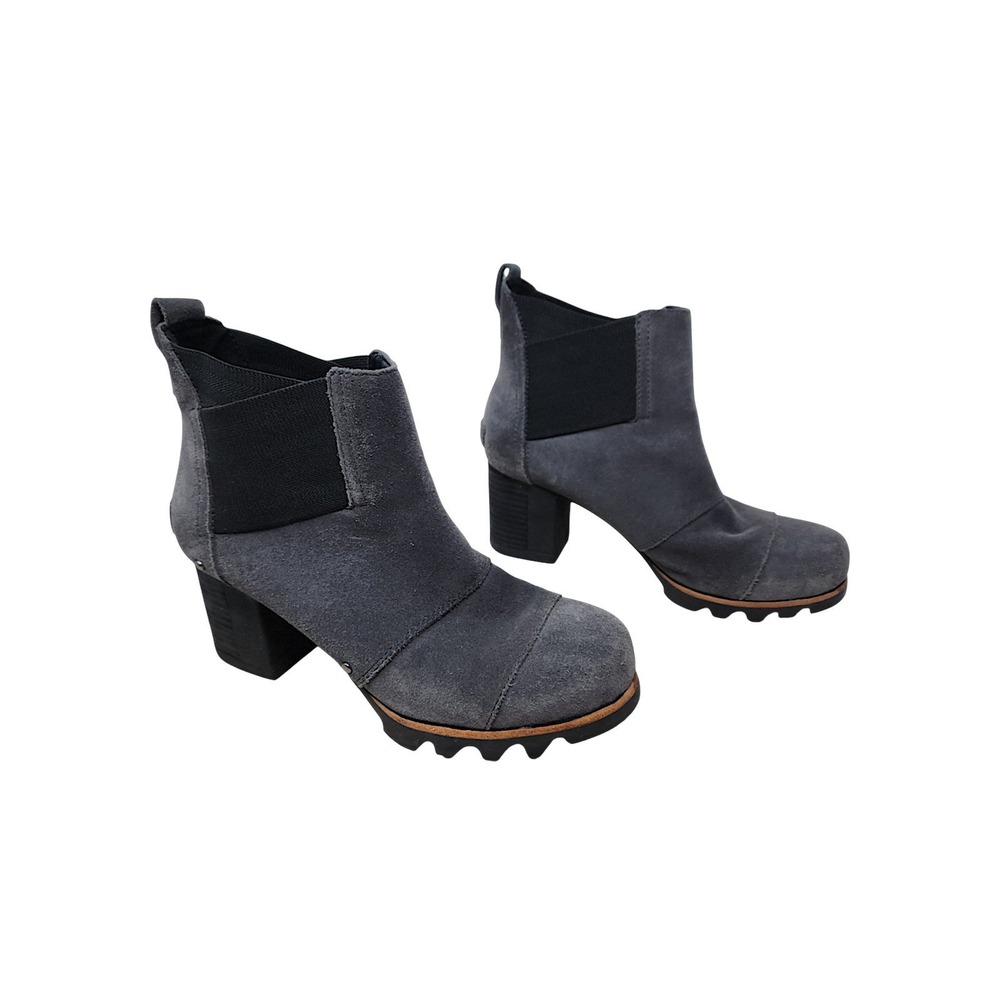 Sorel Chelsea Boots 7 Wom Addington Grey Suede Waterproof Lug Sole Block Heel 3"